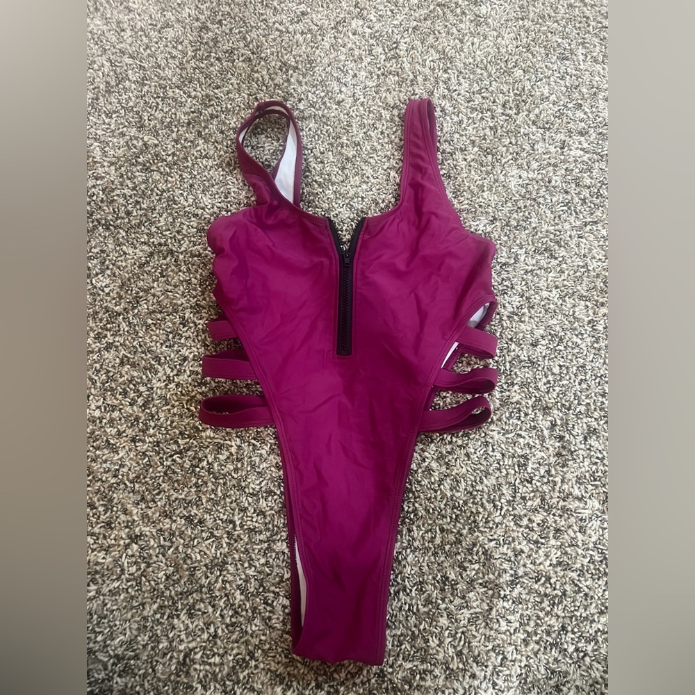 1pc zip up cut out bikini
